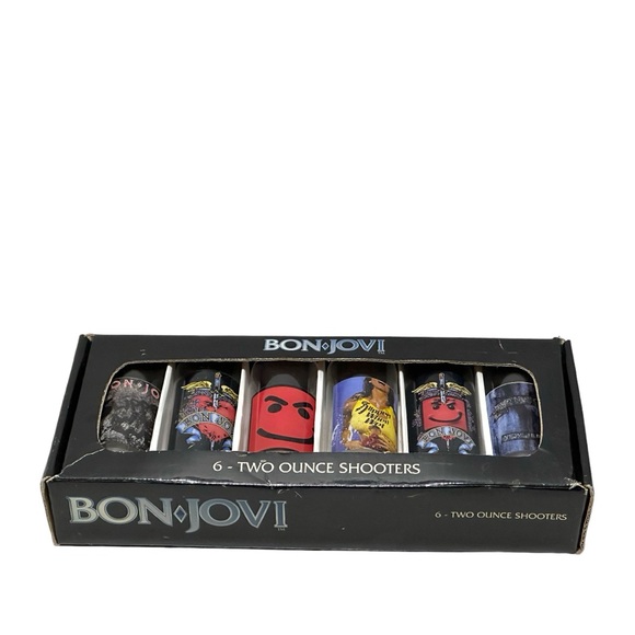 Bon Jovi Rare Set 6 Two Ounce Collector 2006 Shooter Glasses by Bravado in Box - Picture 3 of 9